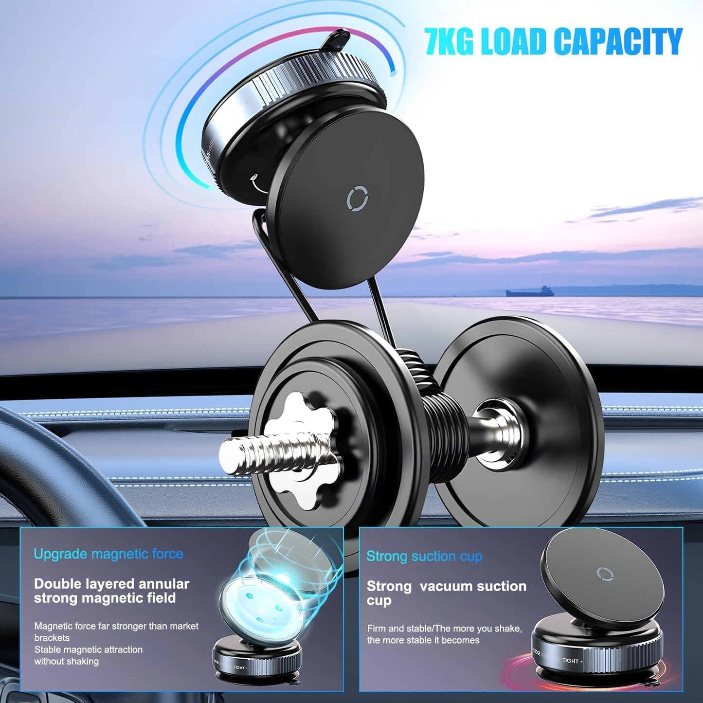 K009 Ultra Vacuum Car Mount,Magnetic Grip, 360° Phone Mount for iPhone & Android Mobile Holder