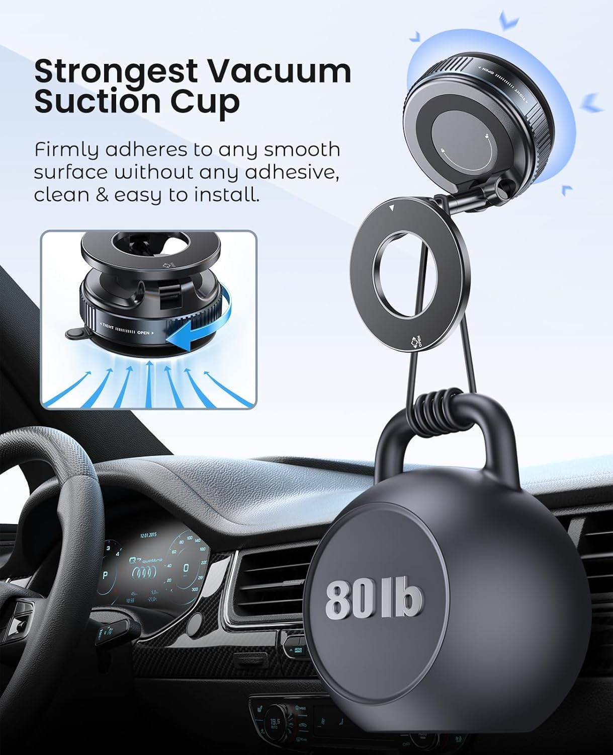 K007 - 360° Vaccum Magnetic Phones Holder, Magnetic Car Phone Mount, Hands-Free Suction Cup Phones Holder for Car/Gym/Mirror/Shower,