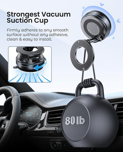 K007 - 360° Vaccum Magnetic Phones Holder, Magnetic Car Phone Mount, Hands-Free Suction Cup Phones Holder for Car/Gym/Mirror/Shower,