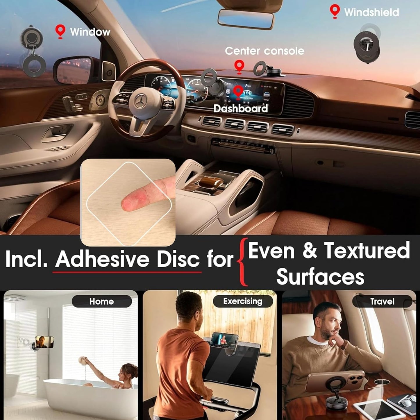 K007 - 360° Vaccum Magnetic Phones Holder, Magnetic Car Phone Mount, Hands-Free Suction Cup Phones Holder for Car/Gym/Mirror/Shower,